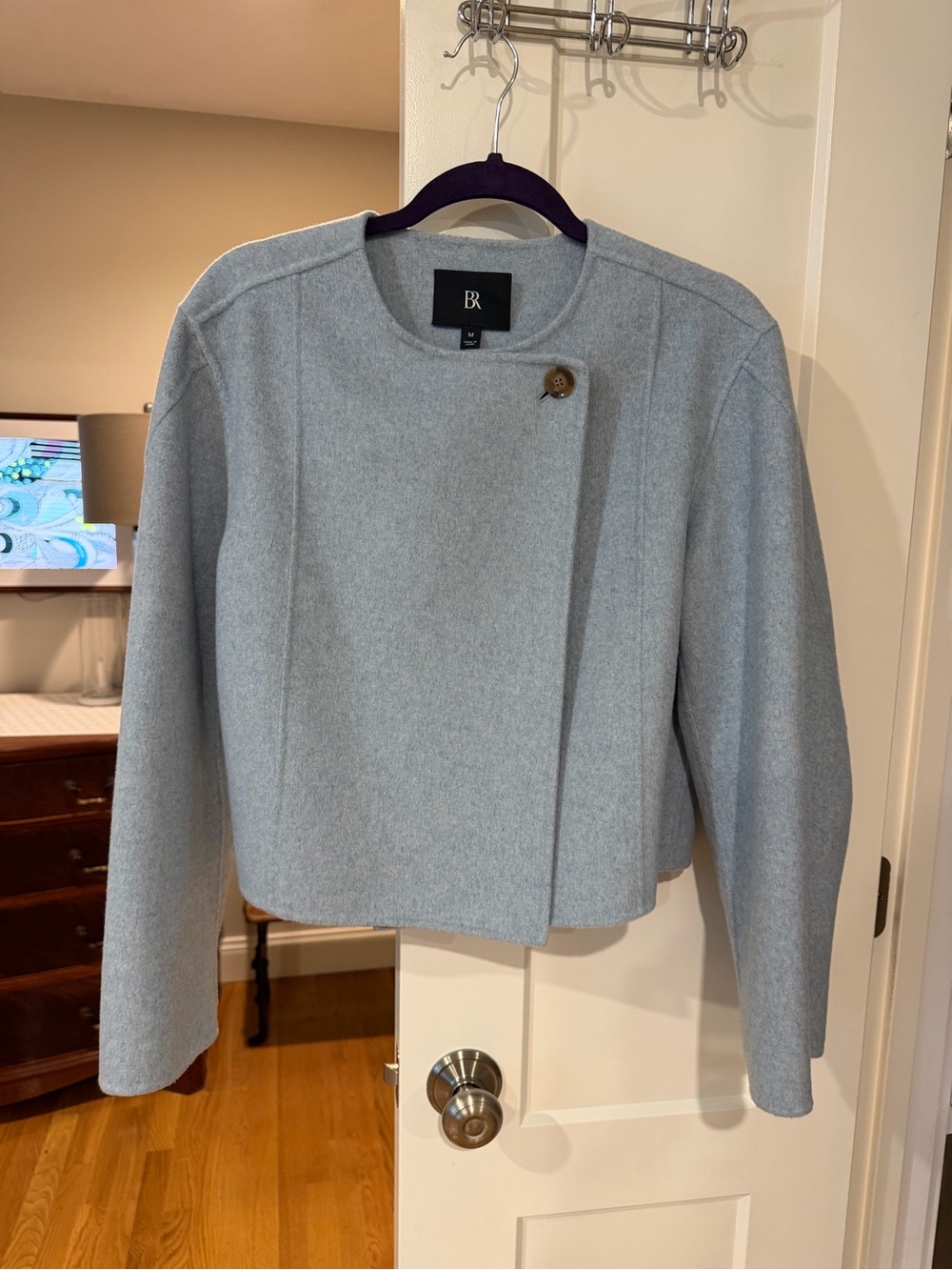Banana Republic Estero Double-Faced Cropped Jacket in Seaglass Blue